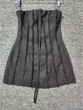 Ashley Strapless Black Corset Top Size S Fringe Accents Lace Up Boned Polyester